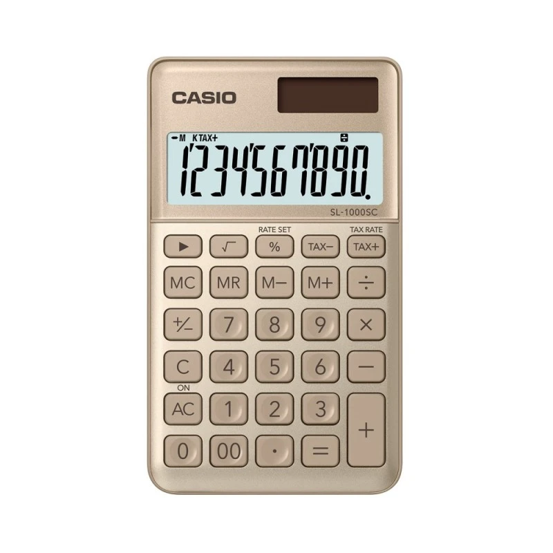 Калкулатор Casio SL-1000SC джобен, 10 dgt, 120х71х8.7 мм, златен металик